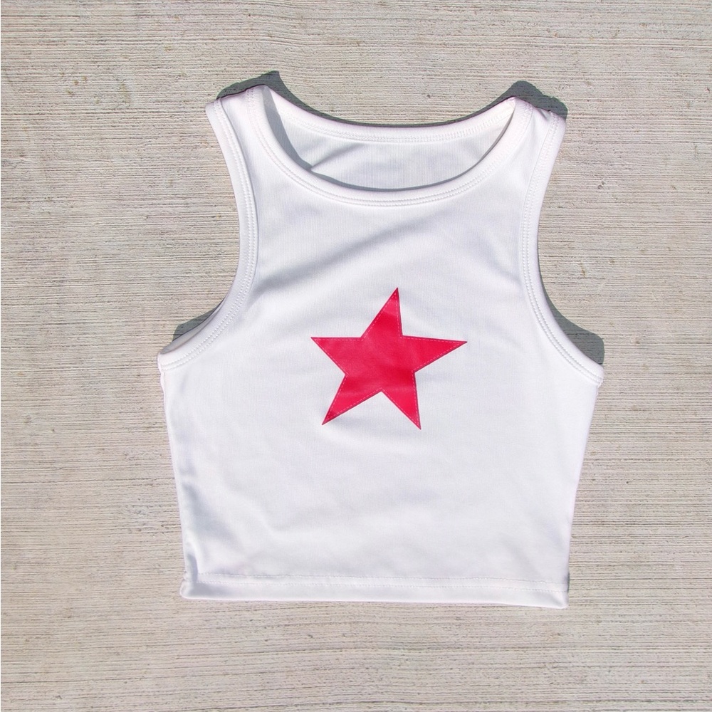 White High Neck Star Tank Top